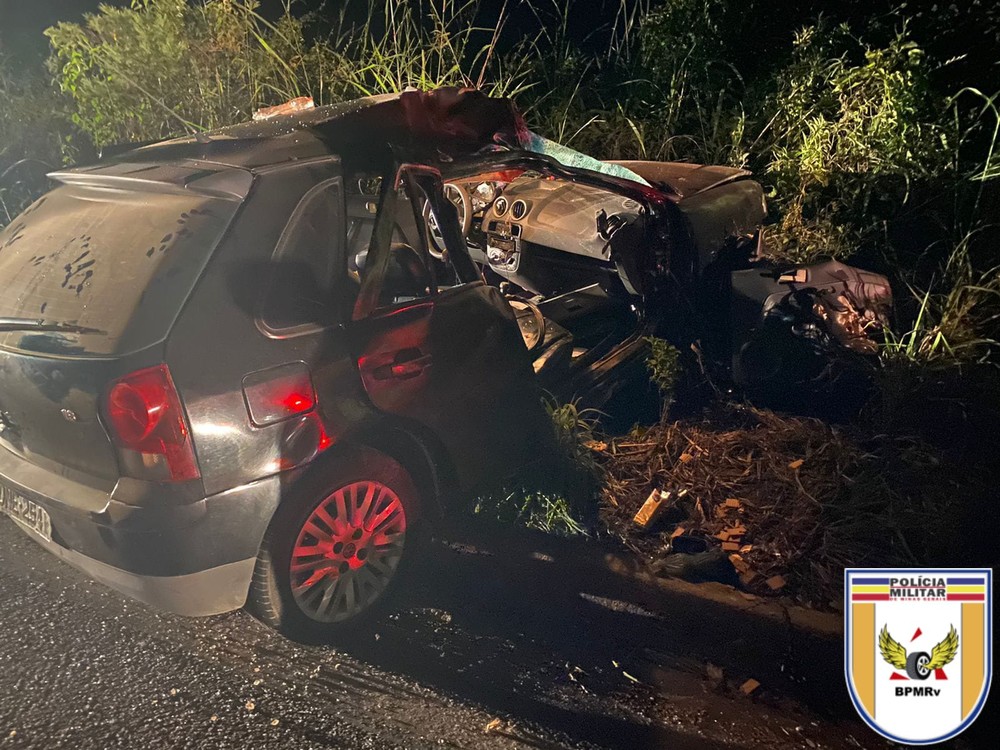 Cinco pessoas, entre elas três crianças, estavam no carro — Foto: Polícia Militar Rodoviária/Divulgação