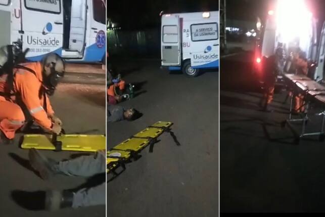 Trabalhadores são socorridos após vazamento de gás na Usiminas — Foto: Redes sociais / reprodução