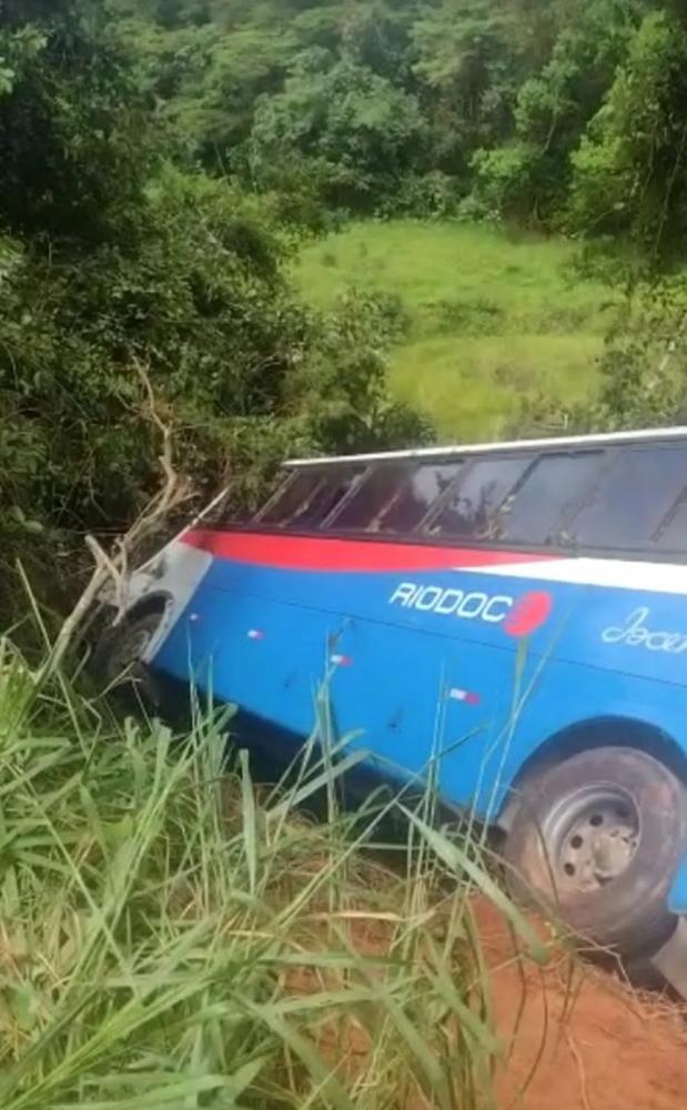 Ônibus cai em ribanceira em Malacacheta — Foto: Redes sociais