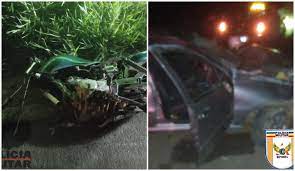 Moto e carro envolvidos na ocorrência — Foto: Polícia Militar Rodoviária