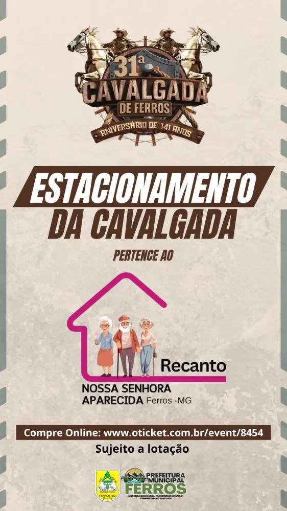 Renda arrecadada com o estacionamento será destinada ao ILP Recanto Nossa Senhora Aparecida, instituição que acolhe idosos em Ferros.