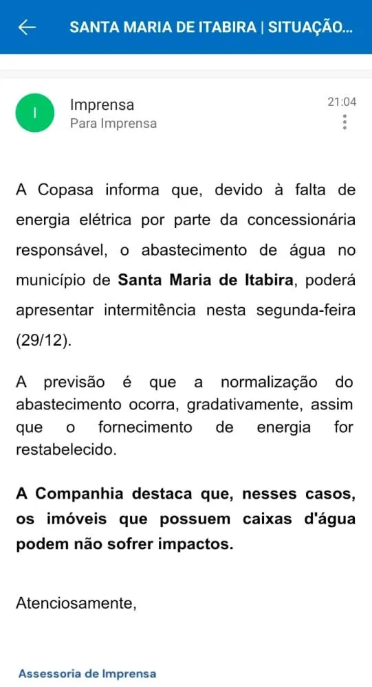 Nota da Copasa