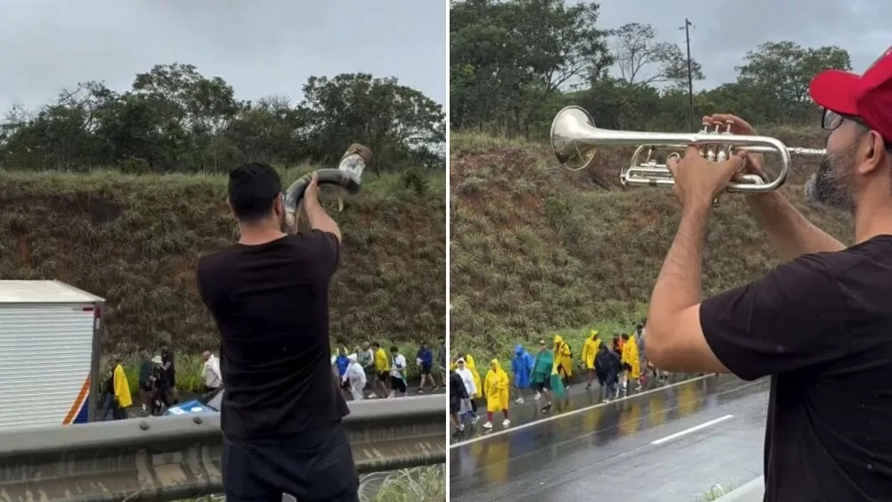 O trompetista Fabiano Leitão, o “TromPetista”, apareceu com berrante e trompete