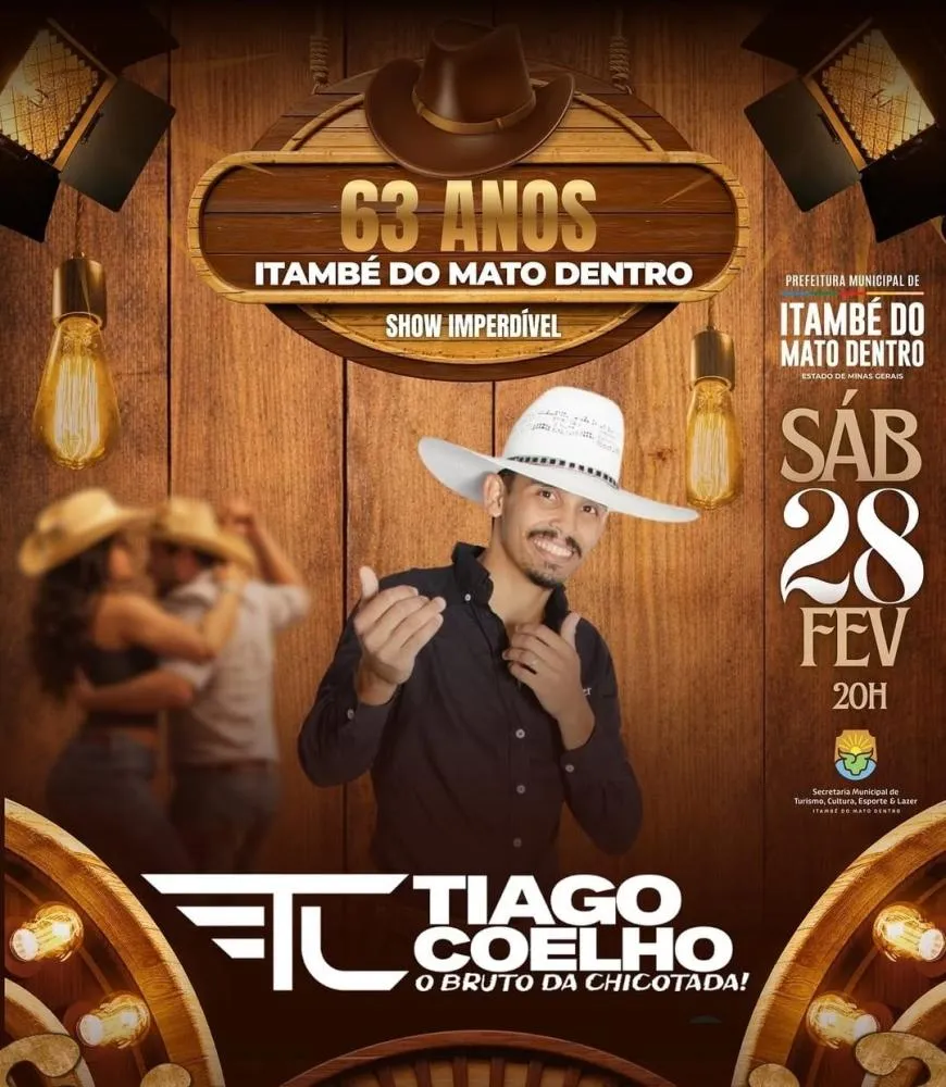 Itambé do Mato Dentro celebra 63 anos com show de Tiago Coelho na praça 1º de março neste sábado