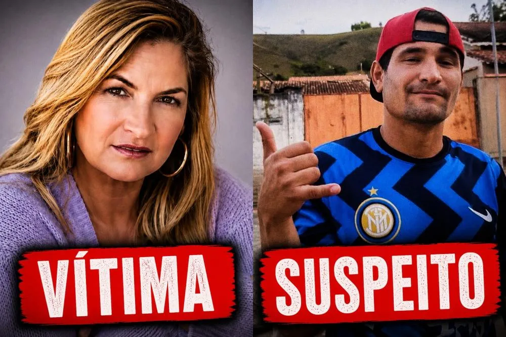 Foto-montagem com imagens da vítima e do principal suspeito identificado no curso das investigações.