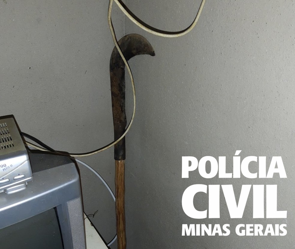 Idoso teria tentado matar a esposa com golpe de foice na cabeça — Foto: Polícia Civil/Divulgação
